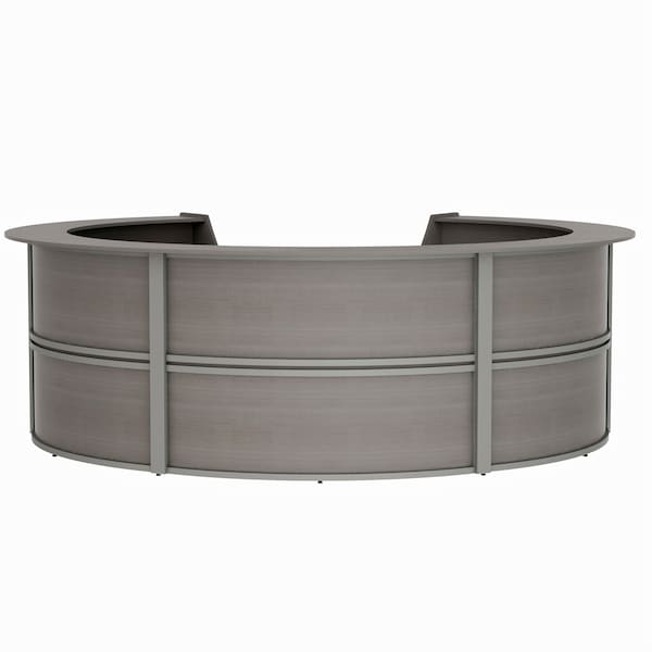 Reception Desk 11.1 ft D X 46 in H, 11.8 ft W X Thermofused Laminate, Ash